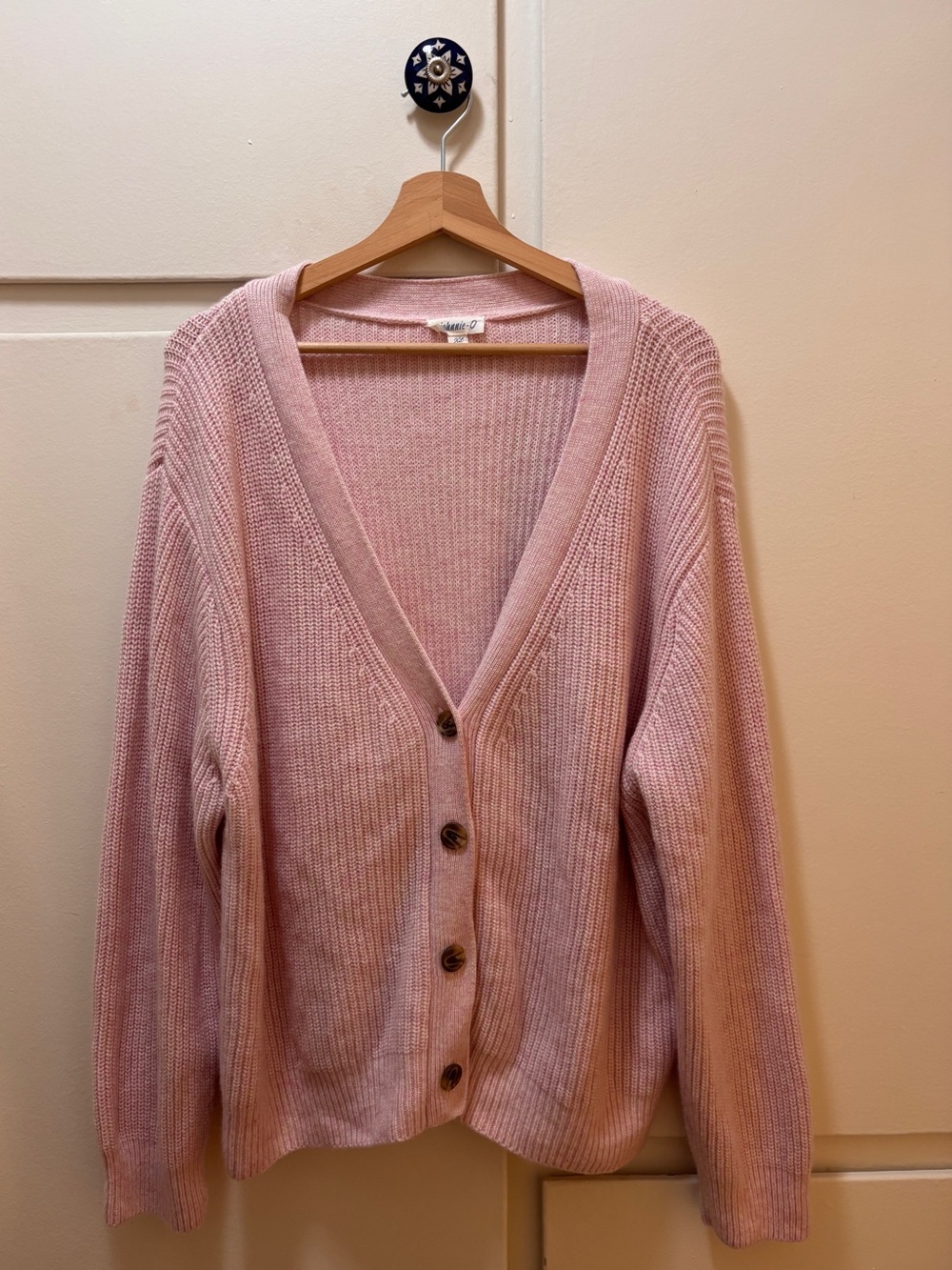 Wool & Cashmere Classic Pink V-Neck Button Front Women's Cardigan